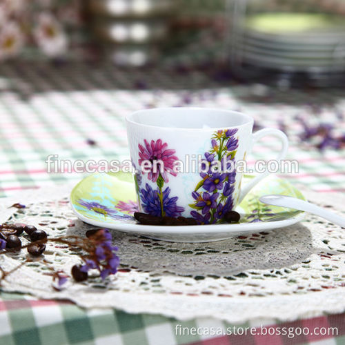 180CC Elegant Hyper White Porcelain Cappuccino Cup with Square Saucer